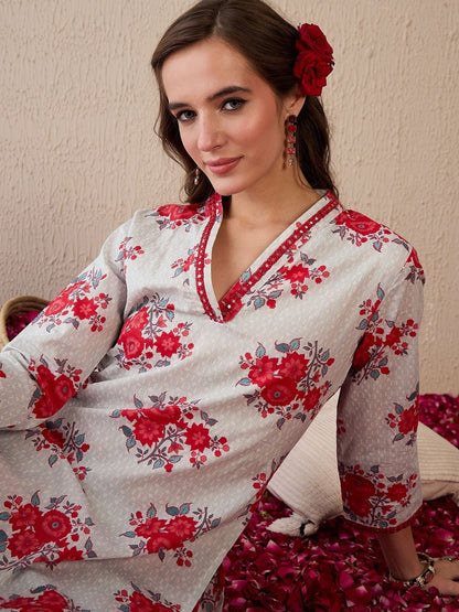 Women Floral Printed Regular Pure Cotton Kurta with Trousers