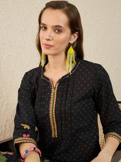 Dhiyona IE Printed Round Neck Three-Quarter Sleeves Pure Cotton Tunic And Trousers