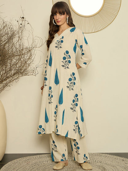 Dhiyona IE Women Printed V-Neck Tunic and Trousers Co-Ords