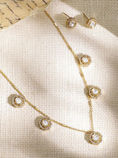 Dhiyona RJ Women's 22KT Gold-Plated Crystal Stone Studded Jewellery Set