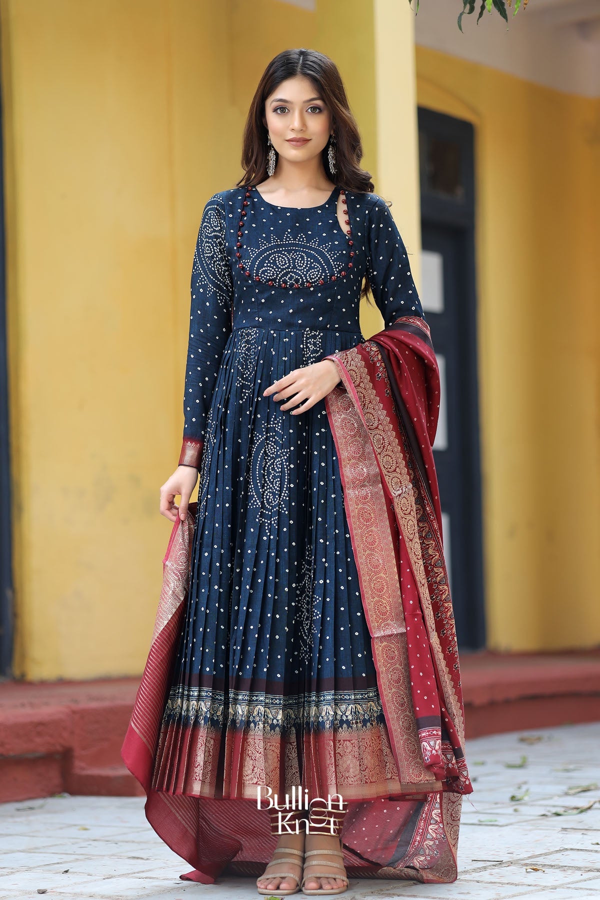 Dhiyona BN Shayla Bandhani Anarkali Suit Set in Navy Blue