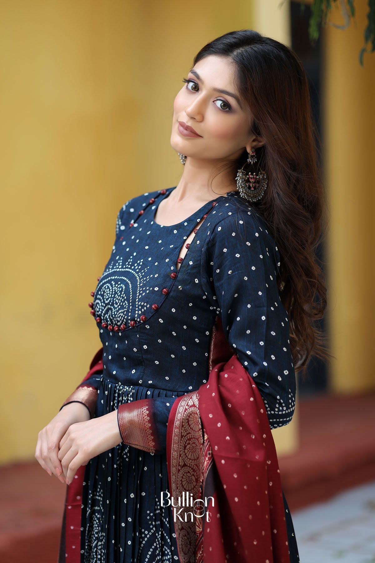 Dhiyona BN Shayla Bandhani Anarkali Suit Set in Navy Blue