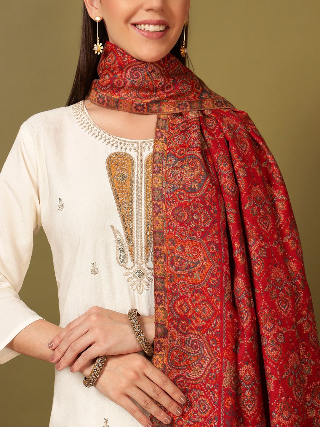 Dhiyona PA Floral Woven Design Gulraiz Kaani Woolen Shawl