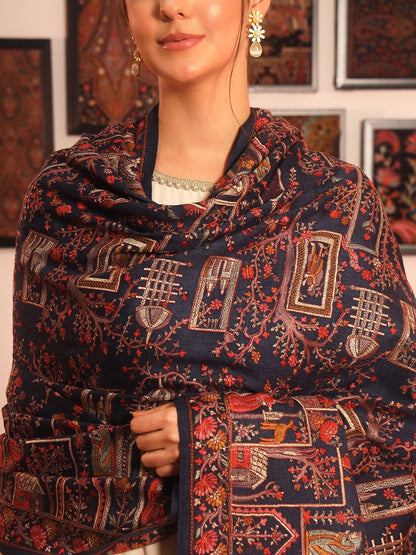 Dhiyona PA Arwina Pure Wool Ethnic Motifs Embroidered Shawl