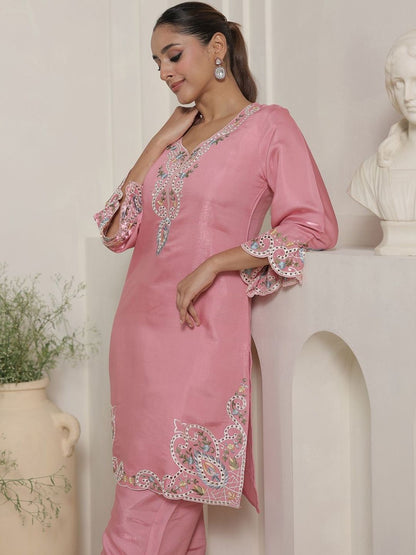 Women Floral Embroidered Regular Thread Work Kurta with Palazzos