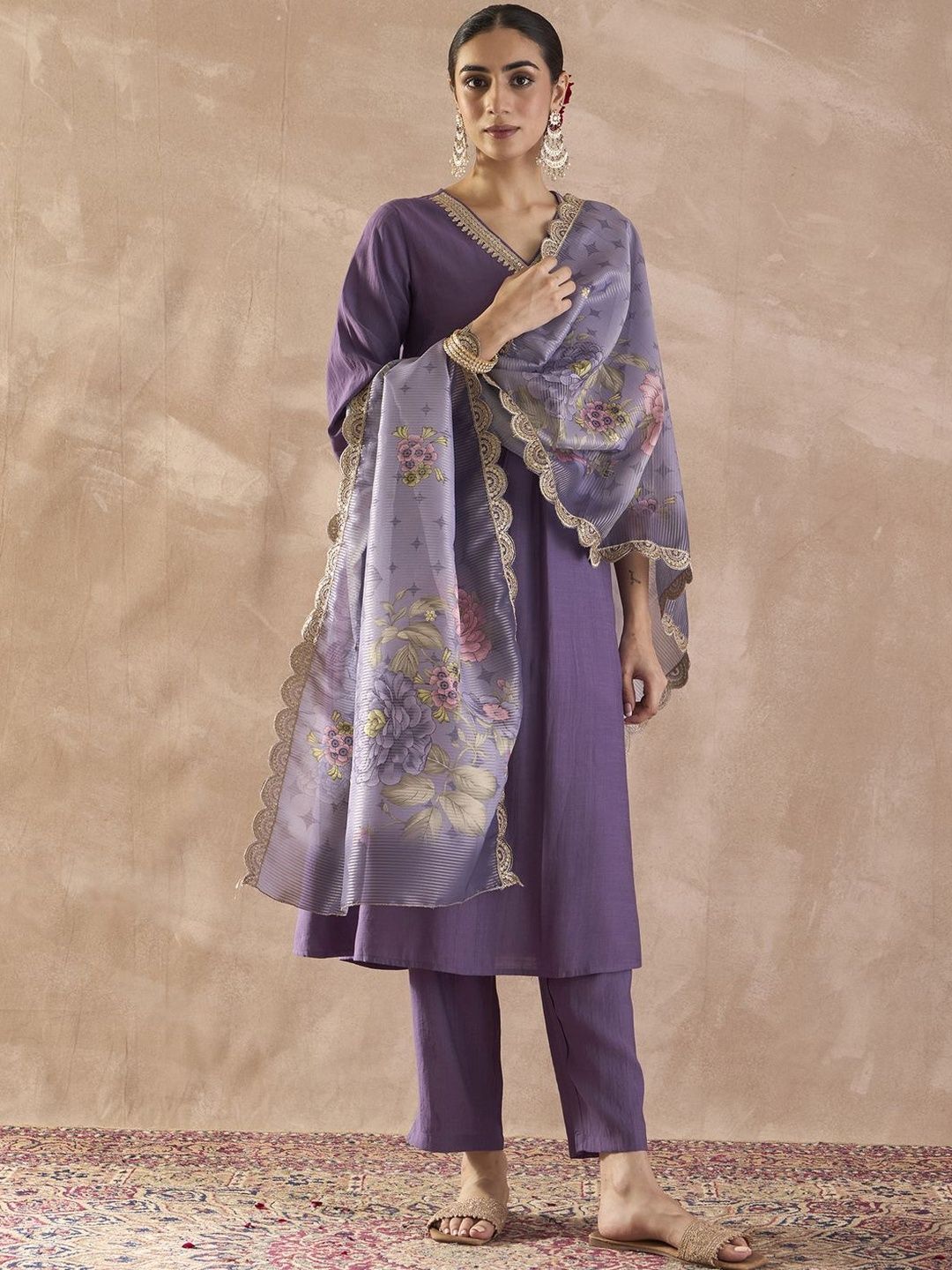 Dhiyona IE Sequinned A-Line Kurta With Trousers & Dupatta