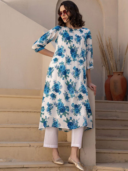 Women Floral Printed Regular Pure Cotton Kurta with Trousers