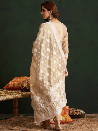 Ethnic Motifs Woven Design Straight Kurta With Trousers & Dupatta