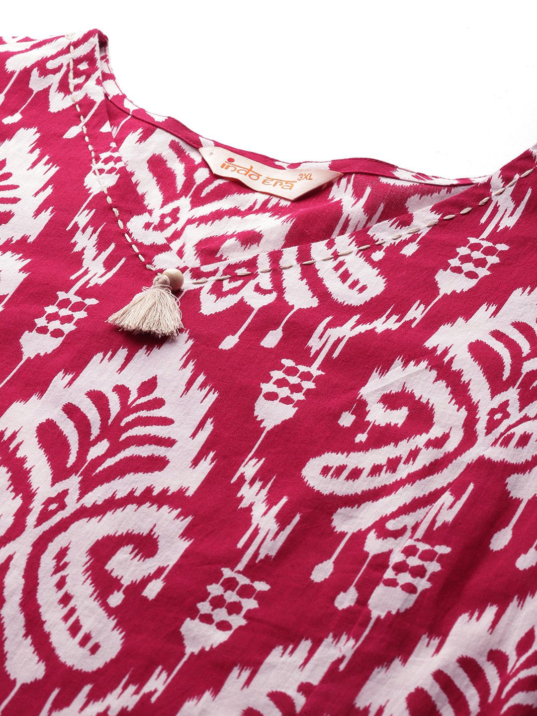 Ethnic Motifs Print Panelled Thread Work Kurta with Trousers