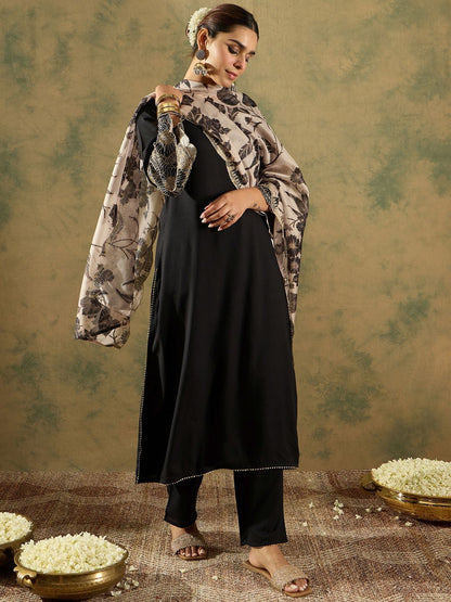 Dhiyona IE Round Neck Straight Kurta With Trousers & Dupatta