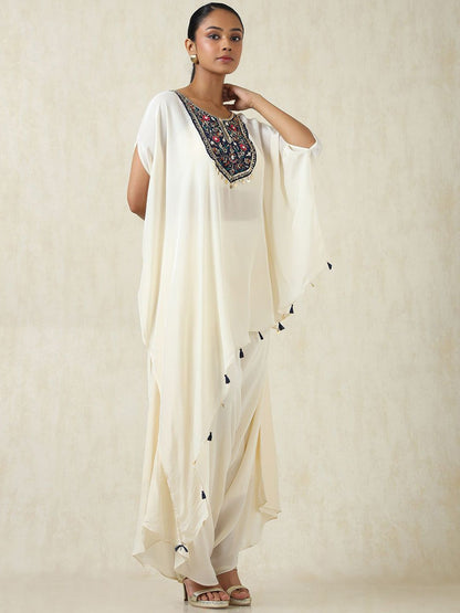 Dhiyona SO Women's Floral Yoke Design Sequinned Round Neck A-Line Kurta With Trousers