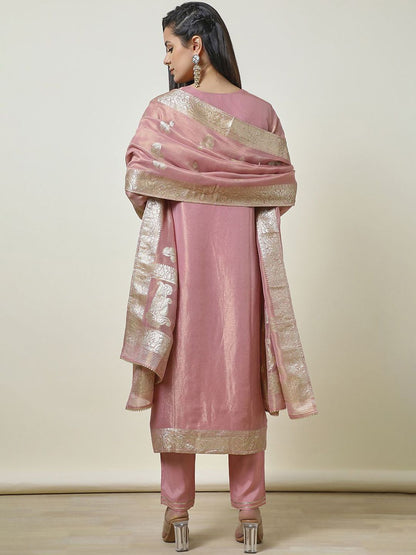 Dhiyona SO Women's Embroidered Beads & Stones Straight Kurta with Trousers & Dupatta