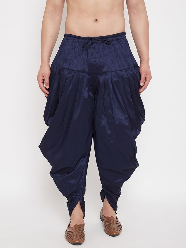 Men's Navy Blue Silk Blend Regular Dhoti