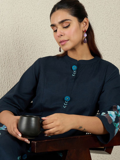 Dhiyona IE Printed Pure Cotton Straight Tunic With Trousers Co-Ords