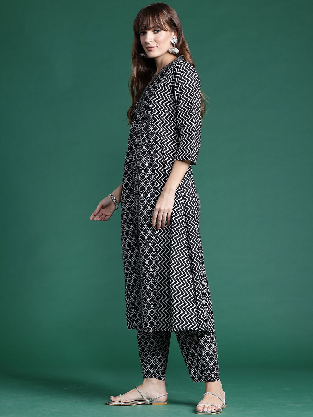Ethnic Motifs Printed A-Line Pure Cotton Kurta with Trousers