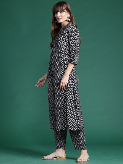 Ethnic Motifs Printed A-Line Pure Cotton Kurta with Trousers