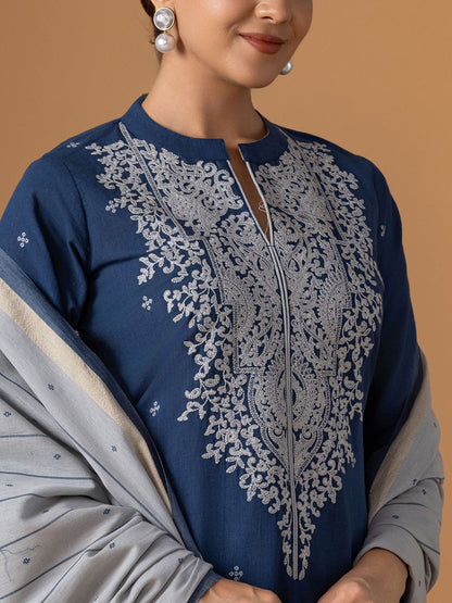 Dhiyona WP Women Ethnic Motifs Embroidered Regular Thread Work Pure Cotton Kurta with Trousers & With Dupatta