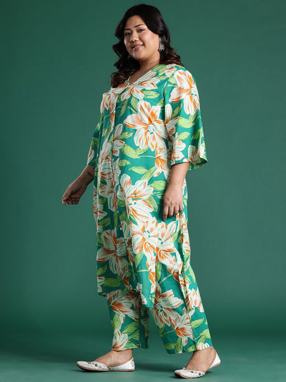 Floral Printed Round Neck Regular Pure Cotton Kurta with Trousers