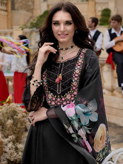 Dhiyona IE Women Floral Embroidered Regular Thread Work Kurta with Trousers & With Dupatta