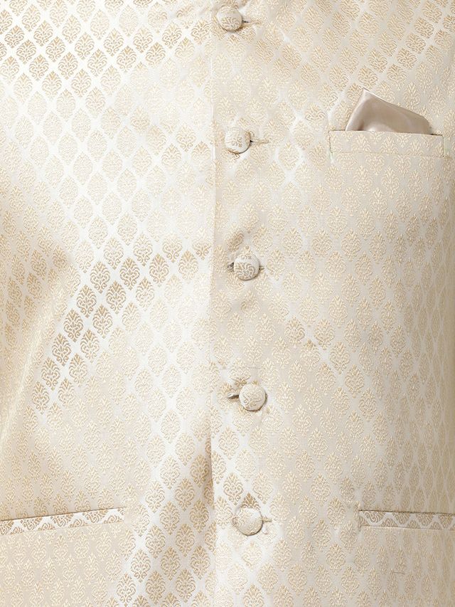 Men's Beige Silk Blend Straight Jacket  Kurta and Pyjama Set