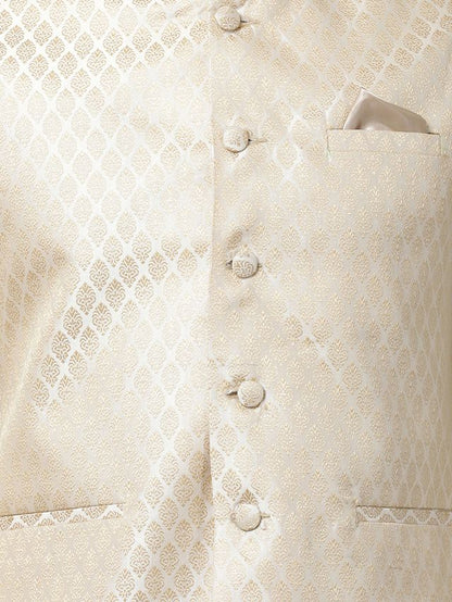 Men's Beige Silk Blend Straight Jacket  Kurta and Pyjama Set