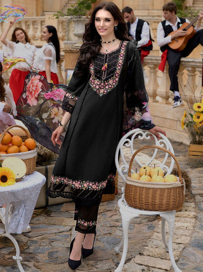 Dhiyona IE Women Floral Embroidered Regular Thread Work Kurta with Trousers & With Dupatta