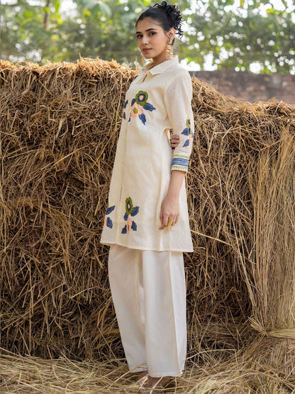 Women Floral Embroidered Regular Thread Work Pure Cotton Kurta with Trousers