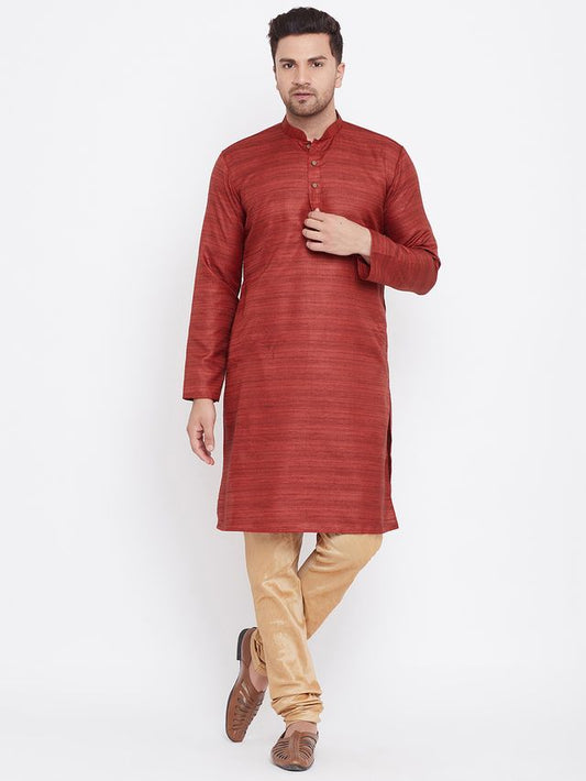 Men's Maroon Silk Blend Straight Kurta Pyjama Set