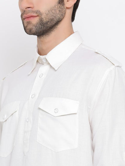 Men's Cream Cotton Blend Pathani Pathani Kurta Set