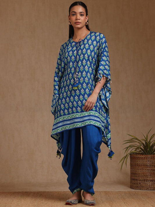 Dhiyona SO Women's Women Floral Printed Regular Thread Work Kurta with Dhoti Pants