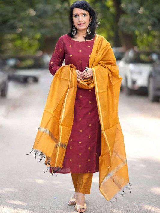 Dhiyona KL Ethnic Motifs Printed Straight Kurta With Trousers And Dupatta