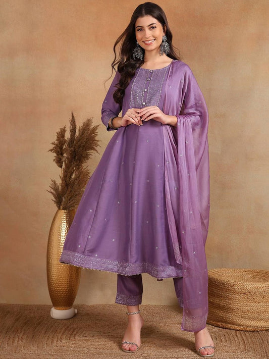 Dhiyona PD Women Women Woven Design Anarkali Kurta with Trouser & Dupatta