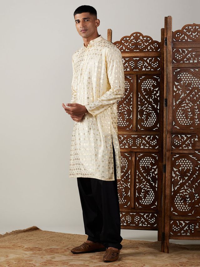 Men's Golden Viscose Straight Kurta and Patiala Set