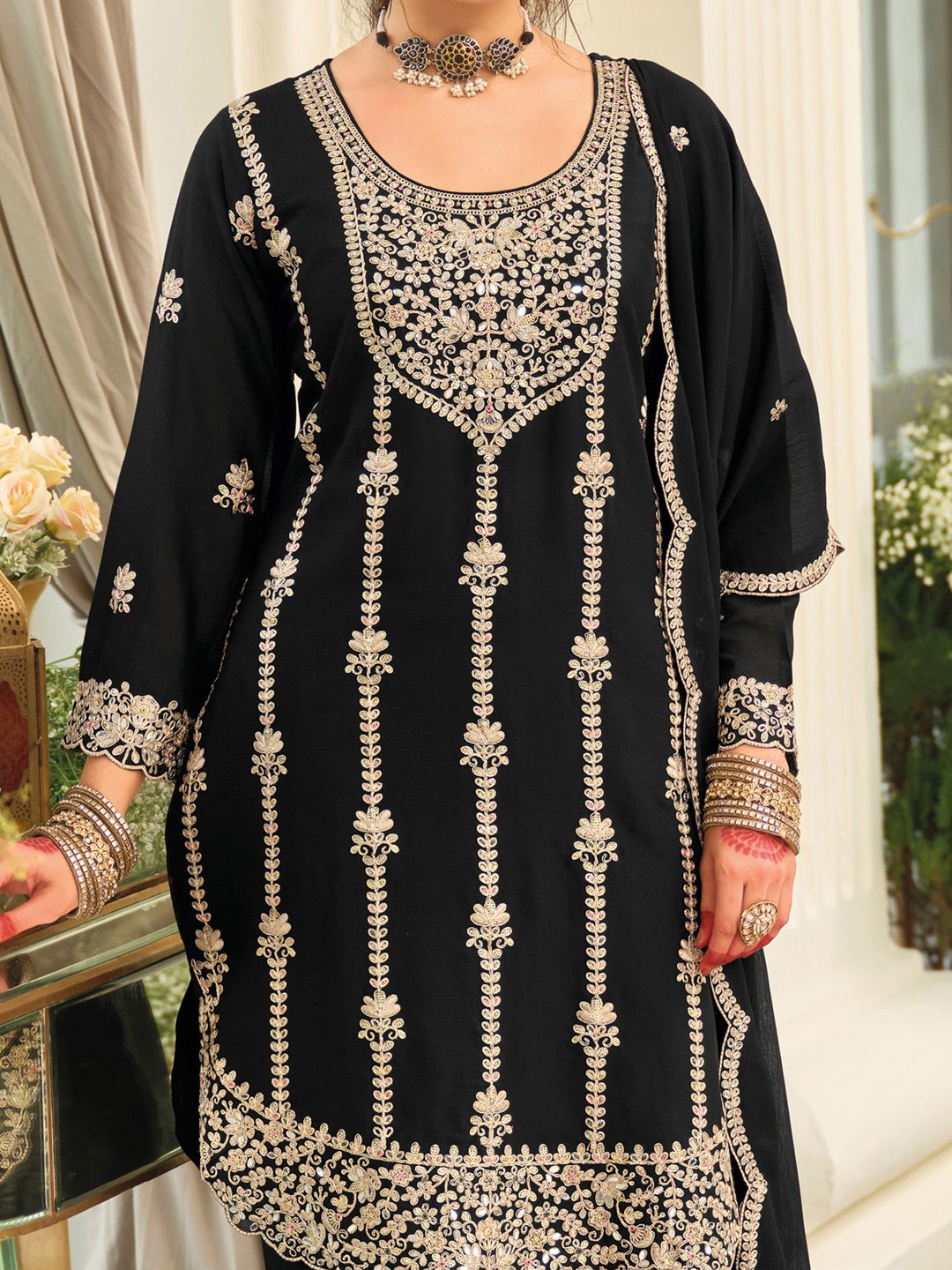 Women Ethnic Motifs Embroidered Kurta with Palazzo & Dupatta