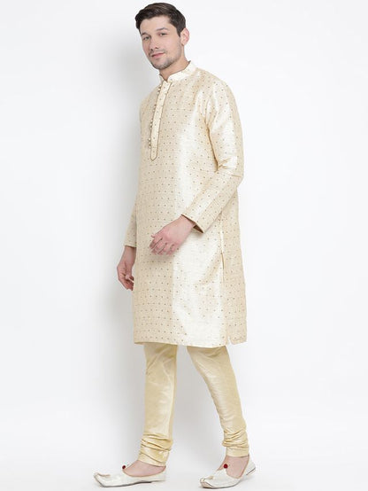 Men's Gold Silk Blend Straight Kurta Pyjama Set