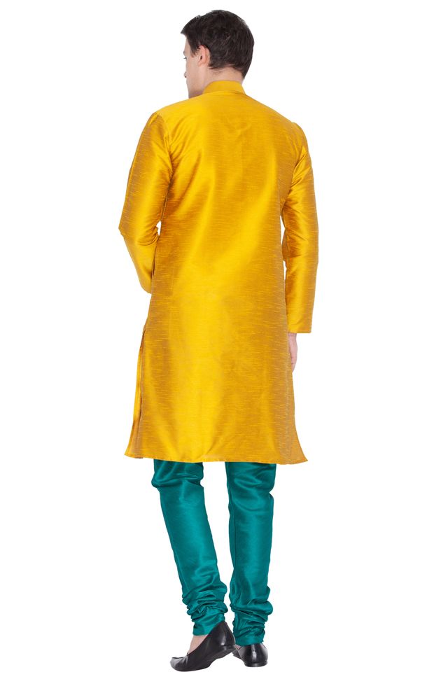 Men's Gold Silk Blend Straight Kurta Pyjama Set