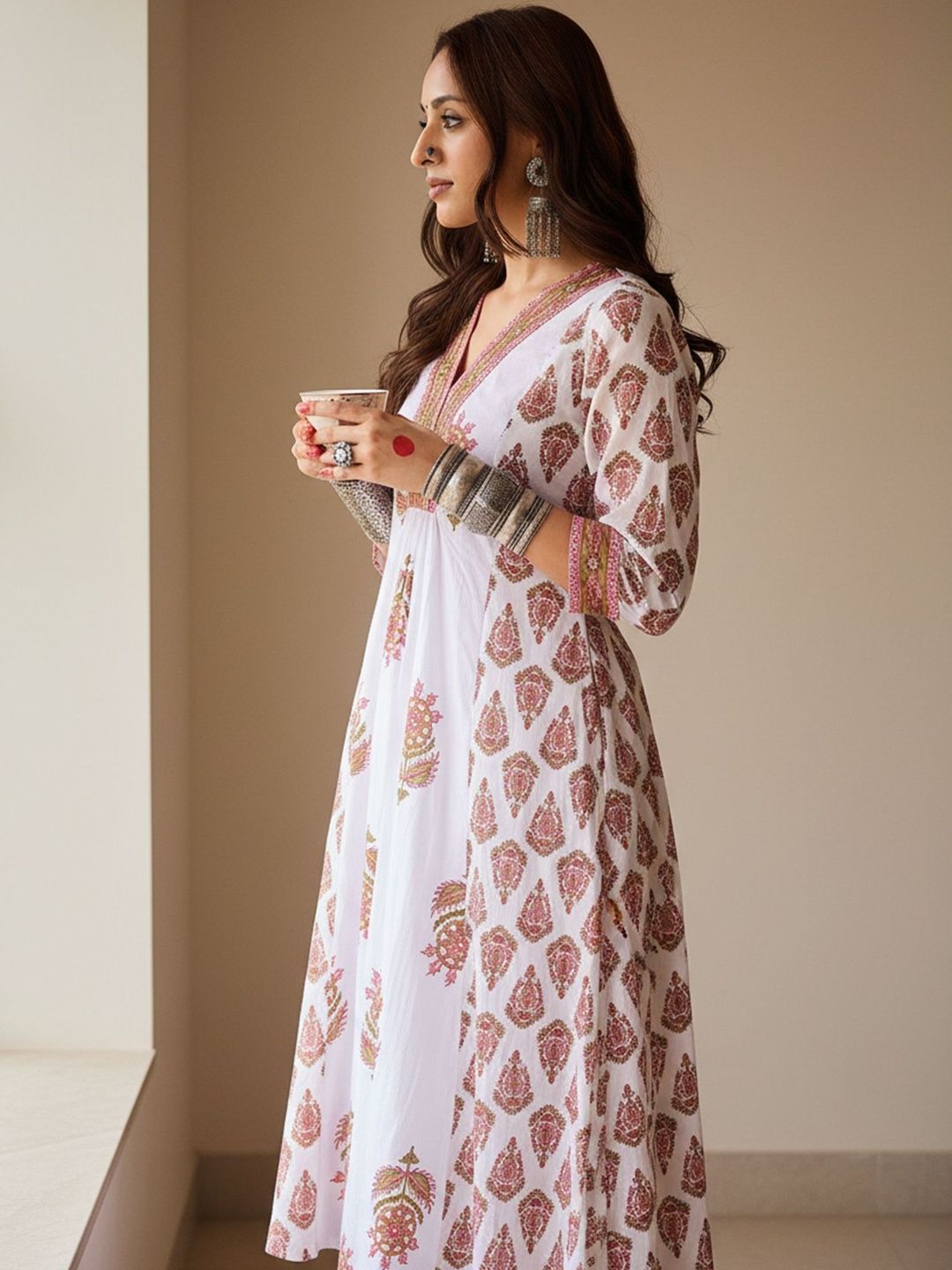 Ethnic Motifs Printed Anarkali Pure Cotton Kurta With Trouser