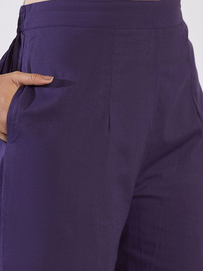 Floral Printed Thread Work Straight Kurta with Trouser & Dupatta