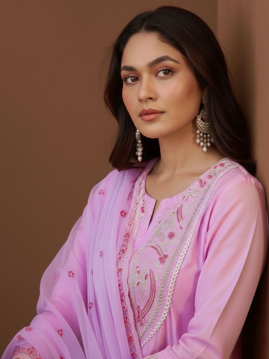 Dhiyona CH Women Floral Embroidered Regular Sequinned Kurta with Trousers & With Dupatta