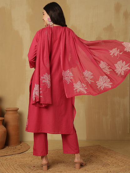 Dhiyona SN Women's Printed Straight Kurta With Trousers & Dupatta