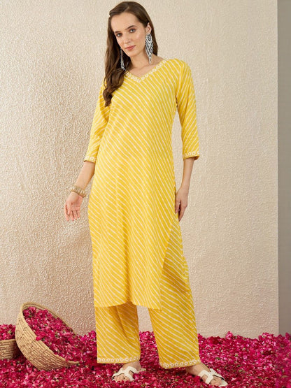 Striped Pure Cotton Straight Kurta With Palazzos