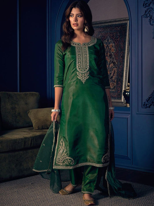 Dhiyona CH Women Ethnic Motifs Embroidered Regular Thread Work Kurta with Trousers & With Dupatta