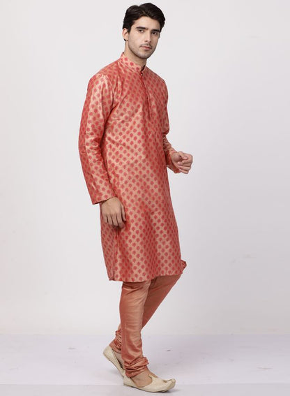 Men's Pink Cotton Blend Straight Kurta Pyjama Set