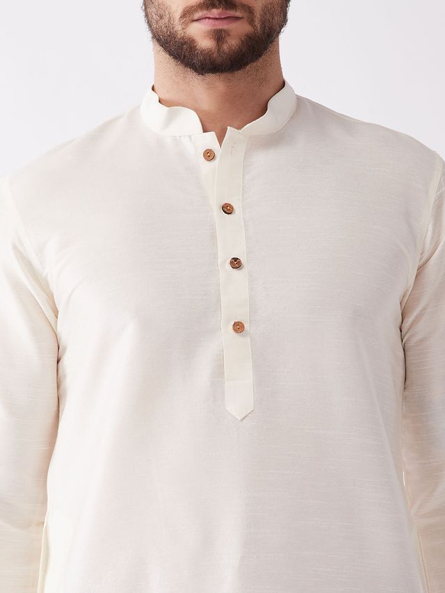 Men's Cream Silk Blend Straight Kurta and Dhoti Set
