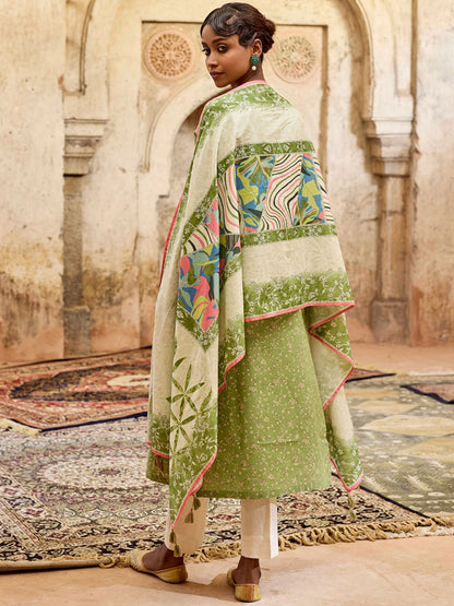 Dhiyona WP Women Floral Embroidered Cotton Kurta with Pyjama & Dupatta