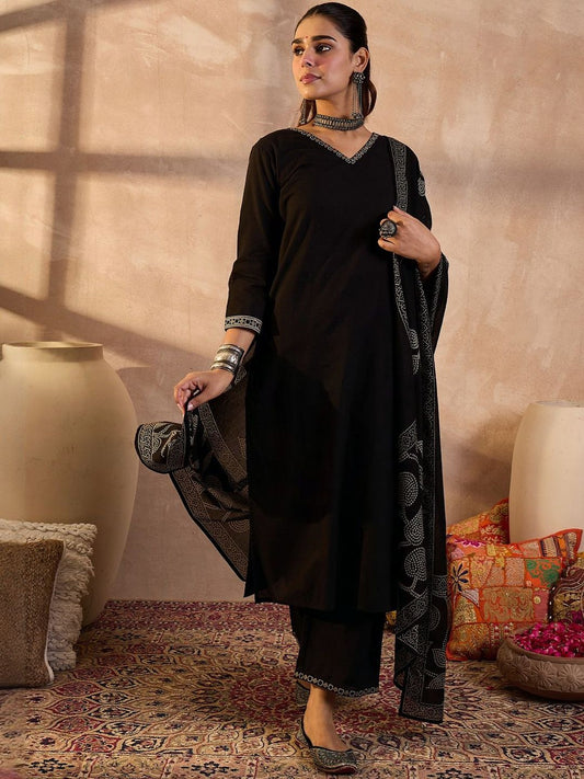 Mirror Work Pure Cotton Kurta With Trouser & With Dupatta