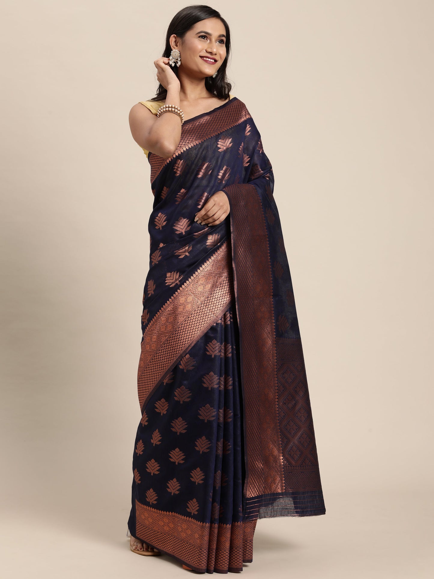 Dhiyona GR Women's Tahira Berry Blue Silk Blend Saree