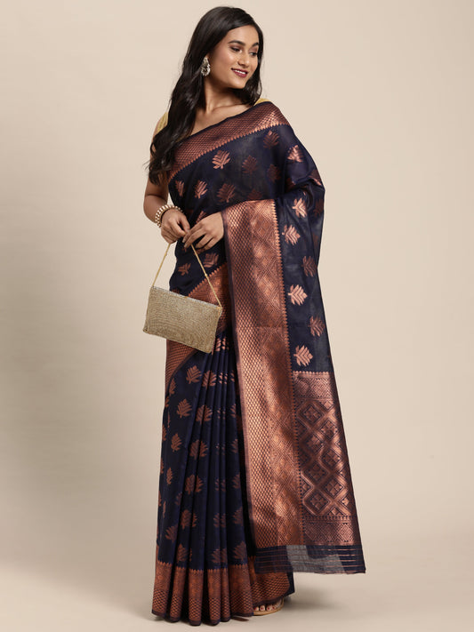 Dhiyona GR Women's Tahira Berry Blue Silk Blend Saree