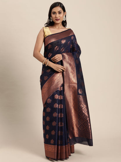 Dhiyona GR Women's Tahira Berry Blue Silk Blend Saree