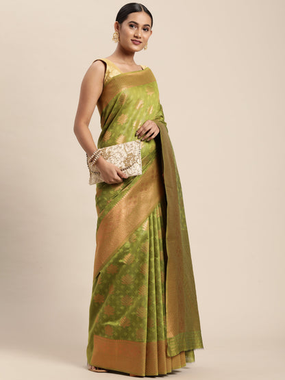 Dhiyona GR Women's Tahira Parrot Green Silk Blend Saree